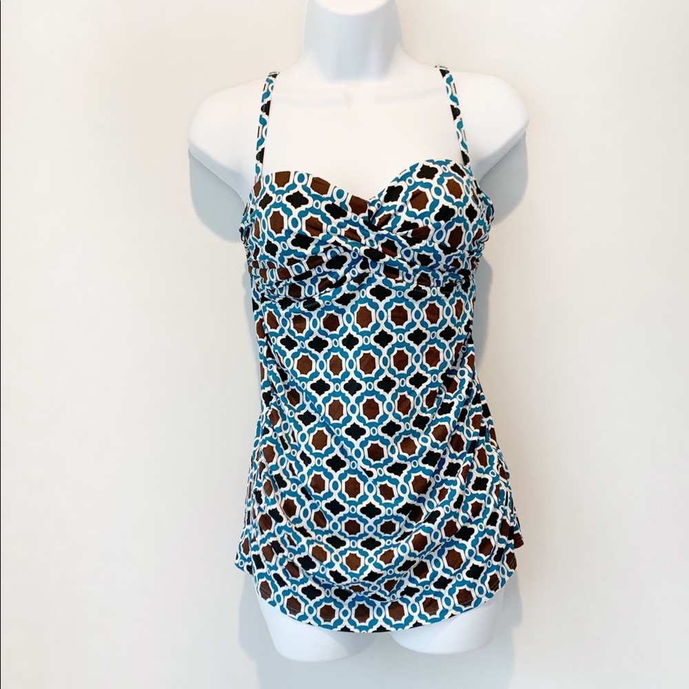 Lands End Tankini Ruched Bathing Suit Top size 8